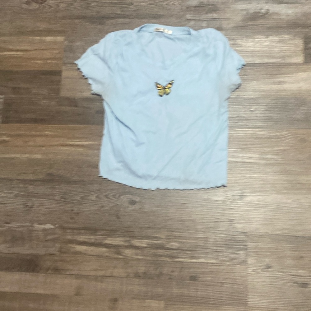 women's light blue butterfly basic tee